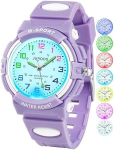 Juboos Kids Watch Analog with 7 Colorful Night Lights Boys Girls Waterproof Soft Strap Kids Time Teaching Quartz Wristwatch for Ages 5-18 (Purple)