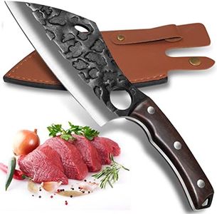 Boning Knife - UniqueFire 6 inch Butcher Knife, Hammered Forged Chef Cleaver, Handmade Serbian Knife, Full Tang Kitchen Knife, High Carbon Blade Knife with Sheath for Hunting, BBQ, Camping