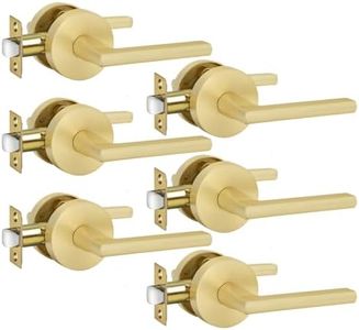 goldenwarm Gold Closet Door Handles Interior, Bruhsed Gold Interior Passage Door Handles, Heavy Duty Zinc Alloy Indoor Brushed Brass Door Levers for Closets and Hall (6 Pack)