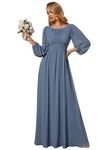 Ever-Pretty Evening Dress Long Sleeve Chiffon Women's Dresses for Wedding Guest Dusty Navy 18