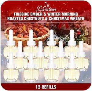 Plug in Air Freshener Refills 12 Pack – Fireside Ember, Winter Morning, Roasted Chestnuts & Christmas Wreath Scents – Adjustable Fragrance for Rooms & Bathrooms – Compatible with Air Wick & Glade