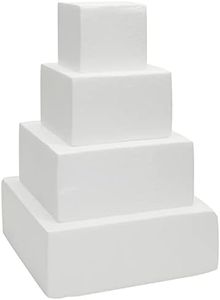 Bright Creations Square Foam Cake Dummy for Decorating and Wedding Display, 4 Tiers of 4" 6" 8" 10" Dummies (14.4 Inches Tall)