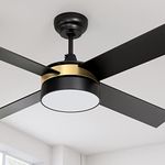 YITAHOME Black Ceiling Fans with Light and Remote, 52 Inch Gold Dimmable Fanlight for Indoor Outdoor, Light Fan with Stepless Color Temperature, Memory Function, Night Light Mode