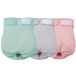 Avont 3 Pack Washable Female Dog Diapers, Premium Reusable Highly Absorbent Doggie Diapers Wraps Durable Dog Diaper Cover -Pink/Mint/Grey (M)