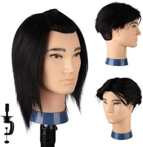 DaizySight Barber Mannequin Head Male with 100% Human Hair, Male Haircut Practicing Head with Thick Hair, Hairdresser Manikin Doll Head for Training Hair Styling (Black Hair, 13 Inches)