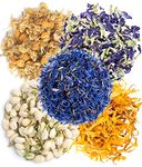 A D Food & Herbs Combo of Dried Jasmine/Butterfly Pea/Blue Corn/Chamomile/Calendula Flower Petals Aromatic Edible for Homemade Lattes, Tea Blends, Bath Salts, Gifts, Crafts each pack (50 Gms)