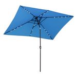 Outsunny 6' x 10' Patio Umbrella with 22 LED Solar Lights and Tilt, Rectangular Outdoor Table Umbrella with Crank, Light Blue