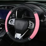 Bling Car Steering Wheel Cover with Rhinestones, 15Inch Sparkly Crystal Diamond Steering Wheel Cover for Women Girl, Anti-slip Leather Steering Wheel Protector, Auto Elastic Steering Wheel Cover, Pink