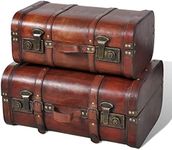 vidaXL Wooden Treasure Chests - Vintage Style Storage Trunks, Set of 2, Brown Color and Durable Plywood Material Ideal for Living Room, Bedroom, and Hallway