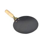 VISMAY'S Pure Iron Tawa with Unique Smooth Edges - First Time in India, Metal Spoon Friendly Dishwasher Safe, Strong Riveted Wooden Handle Perfect for Roti & Chapati Lohakhand/Loha/Tava/Thawa-9.5 Inch