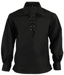 Hamilton Kilts Scottish Jacobite Jacobean Ghillie Kilt Shirt Traditional Highland Wedding Party Dress - Black, M