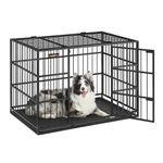 Feandrea Heavy-Duty Dog Crate, Dog Cage, 107 x 70 x 75 cm, for Medium and Large Dogs, Dog Kennel with Removable Top Door and Tray, Double Doors, Easy Cleaning, Pet Cage, Ink Black PPD005B01