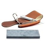 Grandslam Straight Razor Shave Ready Handmade Sharpened, 420 Steel Straight Razor Blade, 2 Layers Long Leather Canvas Strop, Sharpening Stone,2 Side Grit 3000 Waterstone Knife Sharpener