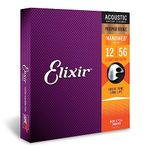 Elixir 16077 Strings Phosphor Bronze Acoustic Guitar Strings w NANOWEB Coating, Light/Medium (.012-.056)