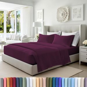 Pizuna Pure 100% Cotton Sheets RV Queen Size, Luxurious 400 Thread Count Long Staple Cotton Sateen Sheets RV Queen with 15" Deep Pocket (Combed Berry Plum Cotton Sheets RV Queen)