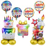 Happy Birthday Balloon - Giant Standing Happy Birthday Cake Balloon Birthday Gift Box Mylar Foil Balloons for Baby Shower Birthday Party Decorations Supplies - Pack of 7