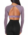 Danysu Open Back Crop Tops with Removable Pad Backless Workout Gym Shirt Bra Going Out Top, #1.long Light Lavender, X-Large