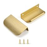 Sunlithor Edge Finger Tabs Pulls for Cabinet Kitchen Hardware Drawer Pull Cupboard Flat Hidden Dresser Bar Door Handles for Furniture 10Pack Modern Brushed Brass 2-1/2" Hole Center Easy Installation