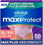Always Discreet MaxiProtect Adult Diapers for Women, Incontinence Underwear, Postpartum Essentials, Bladder Leak Protection, Disposable Briefs, Maximum Plus Absorbency, Size XL/XXL, 56 Count