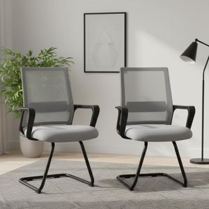 Ergonomic Office Guest Chairs with Mesh Back, Sled Base Reception Chairs for Lobby, Conference Room, Medical Waiting Room Chairs with Armrests - Gray, Set of 2