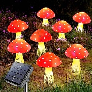 Homeleo 8-Pack Red Mushroom Solar Lights for Outdoor Garden Decor