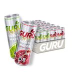 GURU Energy Sparkling Water Mix Pack | Lime & Pomegranate | 0 Calories | Sugar Free | Certified Organic | 100mg Caffeine | Naturally Sweetened | 355ml (Pack of 24)