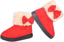 DADAWEN Baby's Girl's Toddler Fashion Cute Bowknot Fur Lining Princess Warm Snow Boots Red US Size 7 M Toddler