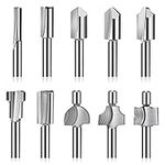 Hakkin HSS Router Bits 10Pcs 3mm 1/8" Mini Shank Carpentry Router Bits Fit Dremel Foredom Rotary Tool Set for DIY Woodworking, Carving, Engraving, Drilling