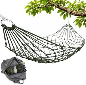 Mesh Hammock - Easy to Set Up Rope Hammocks for Outside, Dark Green Color, 90x31.5 Nylon Net Hammock, Max 100 KG (220 Pounds), Tree Hammocks for Outside, Camping & Patio Relaxation