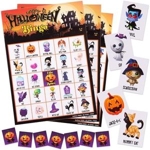 ArtCreativity Halloween Bingo for Kids - 55 PC Halloween Bingo Game - Scary Kids Bingo for Up to 30 Players - Includes Halloween Bingo Game Cards and 25 Chips - Halloween Party Games