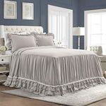 Lush Decor Ella Vintage Chic Ruffle Lace Bedspread Light Gray Farmhouse Style Lightweight 3 Piece Set King, Polyester