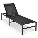 COSTWAY Garden Sun Lounger, 6 Positions Adjustable Chaise Lounge Reclining Deck Sunbed, Steel Frame Outdoor Sunbathing Recliner Chair for Patio, Lawn, Beach and Poolside, Black