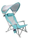 GCI OUTDOOR Sunshade Recliner Beach Chair | Collapsible Folding Canopy Shade Chair with Durable Armrests, Drink Holder & Portable Carry Bag, Perfect for Beach Trips & Picnics — Seafoam Green