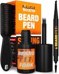 FOLLICLE BOOSTER Beard Pen Filler Styling Kit for Men - Dark Brown - 3 in 1 Complete Set with Patented 4-Tip Fork, Normal Pen, and Styling Brush - Waterproof, Sweatproof & All Day Hold