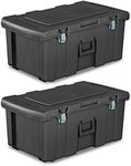 Sterilite Heavy Duty 16 Gallon Portable Large Plastic Footlocker Storage Container with Handles and Wheels for Dorms and Apartments, Flat Gray (2Pack)