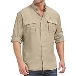 Jessie Kidden Mens Safari Shirts Long Sleeve Button Down Hiking Fishing UPF 50+ Sun Protection Quick Dry Travel Shirts (CA5052 Khaki M)