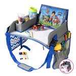 Road Trip Essentials: Car Seat Tray - Kids Travel Tray for Car Seat, Car Table for Kids with Dry Erase Board - Plateau Voiture Enfant (Blue)