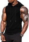 Amussiar Men's Sleeveless Training Muscle Hoodies Training Sleeveless Shirts Sports Tank Tops with Hood(Black Medium)