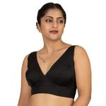 Women's Dupion Raw Silk Sleeveless V Neck Sabyasachi Cut Readymade Saree Blouse Padded Stitched Lining Designer Indian Festive Blouse (34, Black)