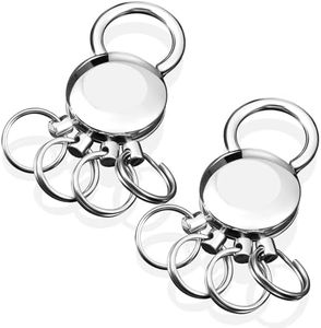 Sureio 2 Pcs Detachable Key Spider Key Chain Accessory with 4 Split Rings Buckle Waist Hanging Name Round Keychain Metal Keychain Ring Holder for Unisex Women Men, Silver