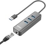 Orlian USB 3.0 Hub with RJ45 1Gbps Ethernet Port Slim Multiple Ports 4-in-1 USB Splitter for MacBook Air 2017 iMac Acer HP Surface Dell Lenovo Chromebook Windows macOS Linux Laptops, Gray