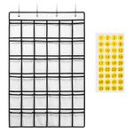 SAVERHO 36 Clear Pockets Classroom Pocket Chart for Cell Phones, Pocket Chart for Calculator Phone Holder with 36 Number Stickers and Hooks (White)