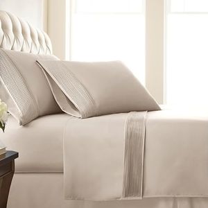 Southshore Fine Living, Inc. 5-Piece Split King Sheets Set for Adjustable Bed, 21-Inch Deep Pocket Split King Bed Sheets with 2 Fitted Sheets, 1 Flat Sheet, 2 King Pillow Cases, Bone Color Sheets