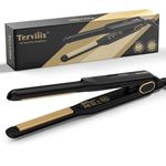 Terviiix 1/2" Small Flat Irons for Short Hair, Pencil Edges Flat Iron Hair Straightener, Small Straightening Iron for Pixie Cut & Touch Ups, Ceramic Flat Iron Curling Iron in One, Dual Voltage, black