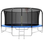 TRIPLE TREE 14FT Trampoline with Basketball Hoop, Outdoor Big Trampoline with Strong Net and U-Shape Legs, Outdoor Games Recreational Trampoline with Ladder for Adults Boys and Girls, Blue