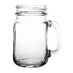 Olympia Mason Jars 450 ml/16 oz (Pack of 12), Clear Glass, Drinking Jam Jars with Handles, Overnight Oats Container, Glasswasher Safe, Lids Available Separately, Commercial & Home Use, CE678