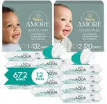 Pampers Amore Baby Diapers and Aqua Pure Wipes Starter Kit, Sizes 1 (132 Count) & 2 (120 Count) with 100% Water Based 12X Multi Pack Pop-Top Refill (1008 Count)