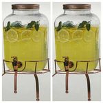 Raincart Imported Glassware Beer Juice Beverage Cold Water Dispenser with Golden tap and Golden Stand 5 LTR, 2 pcs,