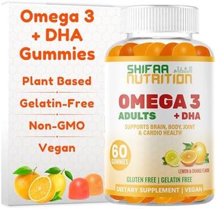 SHIFAA NUTRITION Vegan Omega 3 Gummies for Adults | No Fish Oil Burps | 60 Gummies | Plant Based w/Chia Oil, Algae | Omega 3 6 9 w/DHA, Vitamin C | for Brain, Cardiovascular & Immune Support Halal