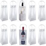 OBPSFY 10 Pieces Ice Wine Bag, Clear Portable Collapsible Wine Cooler Bags with Handle, PVC Wine Pouch Bags for Champagne Cold Beer White Wine Chilled Beverages